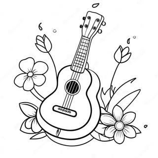 Page A Colorier De Ukulele Mignon Avec Des Fleurs 53689-44747