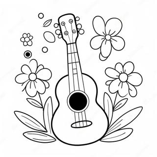 Page A Colorier De Ukulele Mignon Avec Des Fleurs 53689-44748