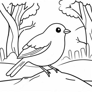 Page A Colorier Oiseau Dhiver Charmant Dans Un Paysage Enneige 53979-44983