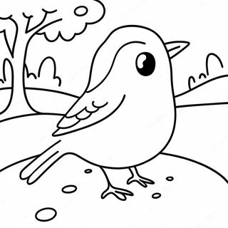 Page A Colorier Oiseau Dhiver Charmant Dans Un Paysage Enneige 53979-44984