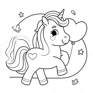 Page A Colorier De La Licorne Mignonne Avec Des Ballons En Forme De Coeur 54251-45185