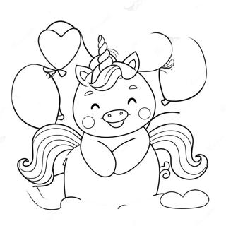 Page A Colorier De La Licorne Mignonne Avec Des Ballons En Forme De Coeur 54251-45186