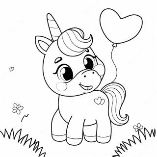 Page A Colorier De La Licorne Mignonne Avec Des Ballons En Forme De Coeur 54251-45187