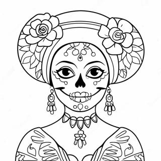 Page A Colorier Dune Catrina Elegante Avec Des Fleurs 54311-45225