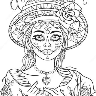 Page A Colorier Dune Catrina Elegante Avec Des Fleurs 54311-45226