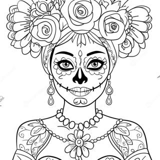 Page A Colorier Dune Catrina Elegante Avec Des Fleurs 54311-45227