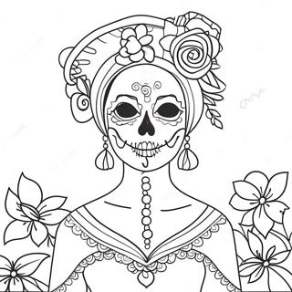 Page A Colorier Dune Catrina Elegante Avec Des Fleurs 54311-45228