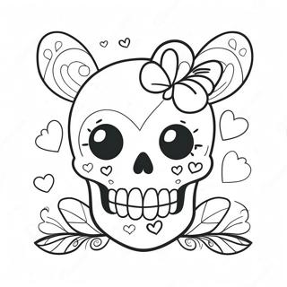 Page A Colorier Cute Love Skull Avec Des Coeurs 54572-45425