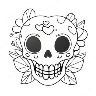 Page A Colorier Cute Love Skull Avec Des Coeurs 54572-45426