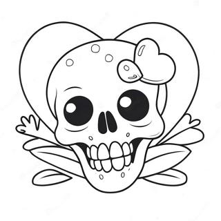 Page A Colorier Cute Love Skull Avec Des Coeurs 54572-45427