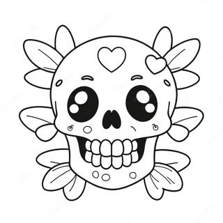 Page A Colorier Cute Love Skull Avec Des Coeurs 54572-45428