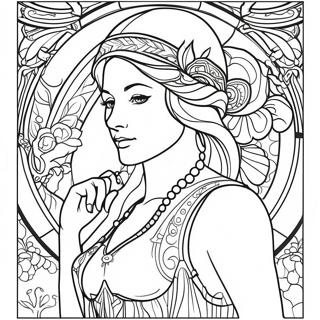 Page A Colorier De La Dame Art Nouveau Dalphonse Mucha 54662-45502