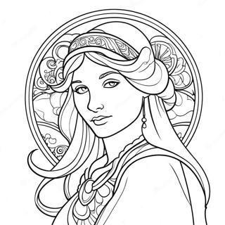 Page A Colorier De La Dame Art Nouveau Dalphonse Mucha 54662-45503