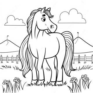 Cheval De Trait Majestueux Dans Un Champ Page A Colorier 55762-46375