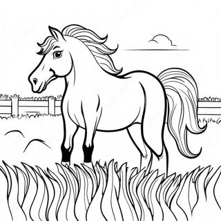 Cheval De Trait Majestueux Dans Un Champ Page A Colorier 55762-46376