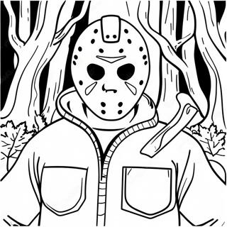 Jason Voorhees Dans Une Foret Sombre Page A Colorier 56192-46717