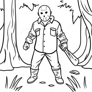 Jason Voorhees Dans Une Foret Sombre Page A Colorier 56192-46718