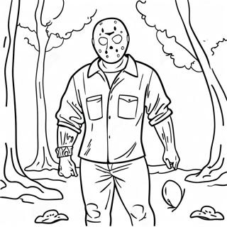 Jason Voorhees Dans Une Foret Sombre Page A Colorier 56192-46719