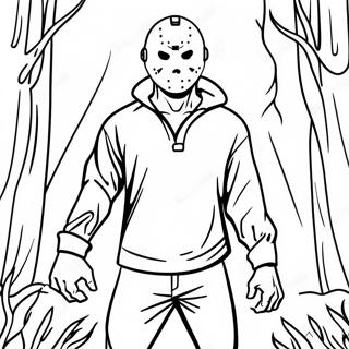 Jason Voorhees Dans Une Foret Sombre Page A Colorier 56192-46720