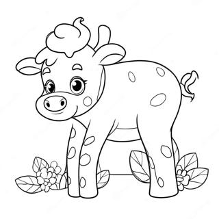 Page A Colorier Dadorable Vache Fraise Avec Des Fleurs 5624-4493