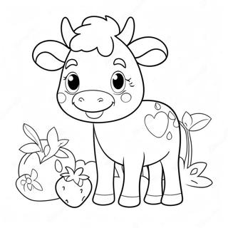 Page A Colorier Dadorable Vache Fraise Avec Des Fleurs 5624-4496