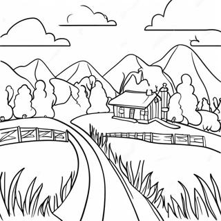 Page A Colorier Paysage Charmant De La Terre Des Coeurs 56762-47174