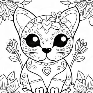 Page A Colorier De Chat Crane En Sucre Colore Avec Des Fleurs 56822-47221