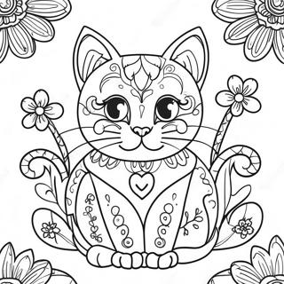 Page A Colorier De Chat Crane En Sucre Colore Avec Des Fleurs 56822-47223