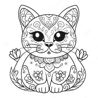 Page A Colorier De Chat Crane En Sucre Colore Avec Des Fleurs 56822-47224