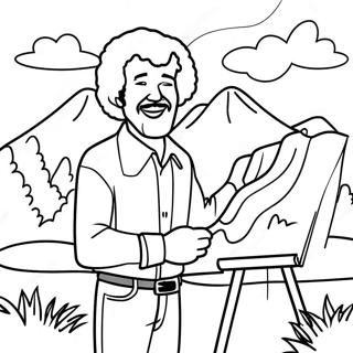 Page A Colorier De Paysage De Bob Ross Heureux 56932-47313