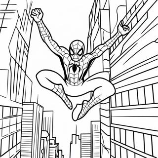 Page A Colorier De Spiderman Se Balancant A Travers La Ville 56962-47334