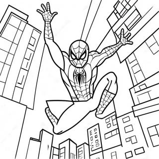 Page A Colorier De Spiderman Se Balancant A Travers La Ville 56962-47335