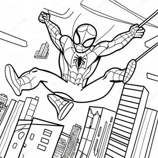 Page A Colorier De Spiderman Se Balancant A Travers La Ville 56962-47336