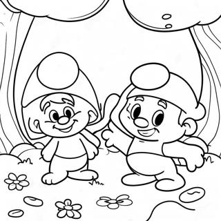 Page A Colorier Des Schtroumpfs Heureux Jouant Dans La Foret 5734-4592