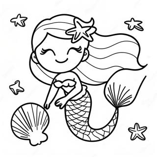 Page A Colorier De Sirene Coloree Avec Des Coquillages 58776-48824