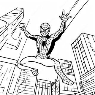 Page A Colorier Spider Man Se Balancant A Travers La Ville 60217-49965