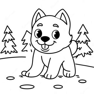 Page A Colorier Dun Mignon Chiot De Chien De Traineau Jouant Dans La Neige 60497-50186