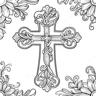 Page A Colorier Croix Decorative Avec Des Vignes 60557-50237