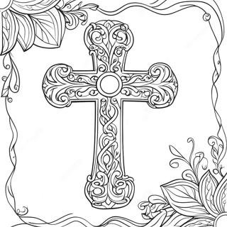 Page A Colorier Croix Decorative Avec Des Vignes 60557-50239