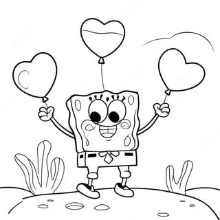 Page A Colorier Spongebob Avec Des Ballons En Forme De Coeur 61087-50658