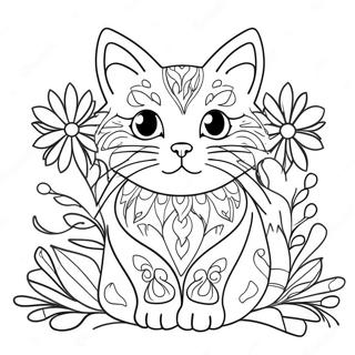 Chat Avec Des Fleurs Colorees A Colorier 61576-51038