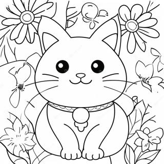 Chat Avec Des Fleurs Colorees A Colorier 61576-51040