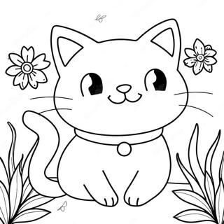 Chat Espiegle Entoure De Fleurs En Pleine Floraison A Colorier 61577-51045