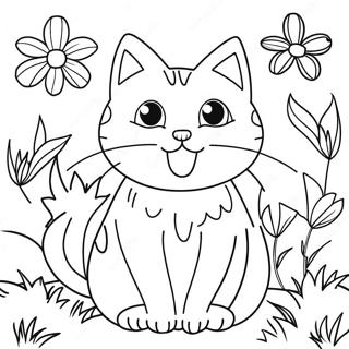 Chat Espiegle Entoure De Fleurs En Pleine Floraison A Colorier 61577-51048