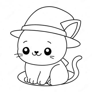 Page A Colorier Dun Mignon Pop Cat Avec Un Chapeau 61847-51261