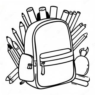 Page A Colorier Sac A Dos Colore Avec Fournitures Scolaires 6185-4943