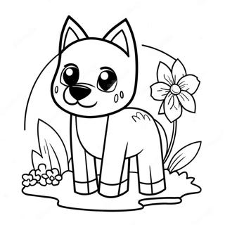 Page A Colorier De Loup Minecraft Mignon Avec Des Fleurs 62498-51770