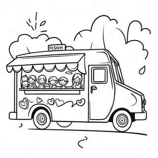 Page A Colorier De Camion De Nourriture Colore Avec Des Enfants Heureux 62568-51829