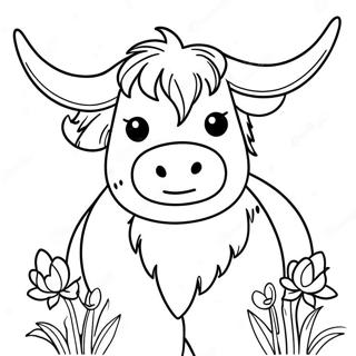 Page A Colorier De Vache Des Highlands Mignonne Avec Des Fleurs 62608-51854