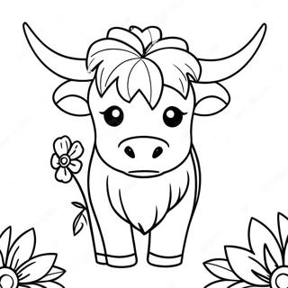 Page A Colorier De Vache Des Highlands Mignonne Avec Des Fleurs 62608-51855